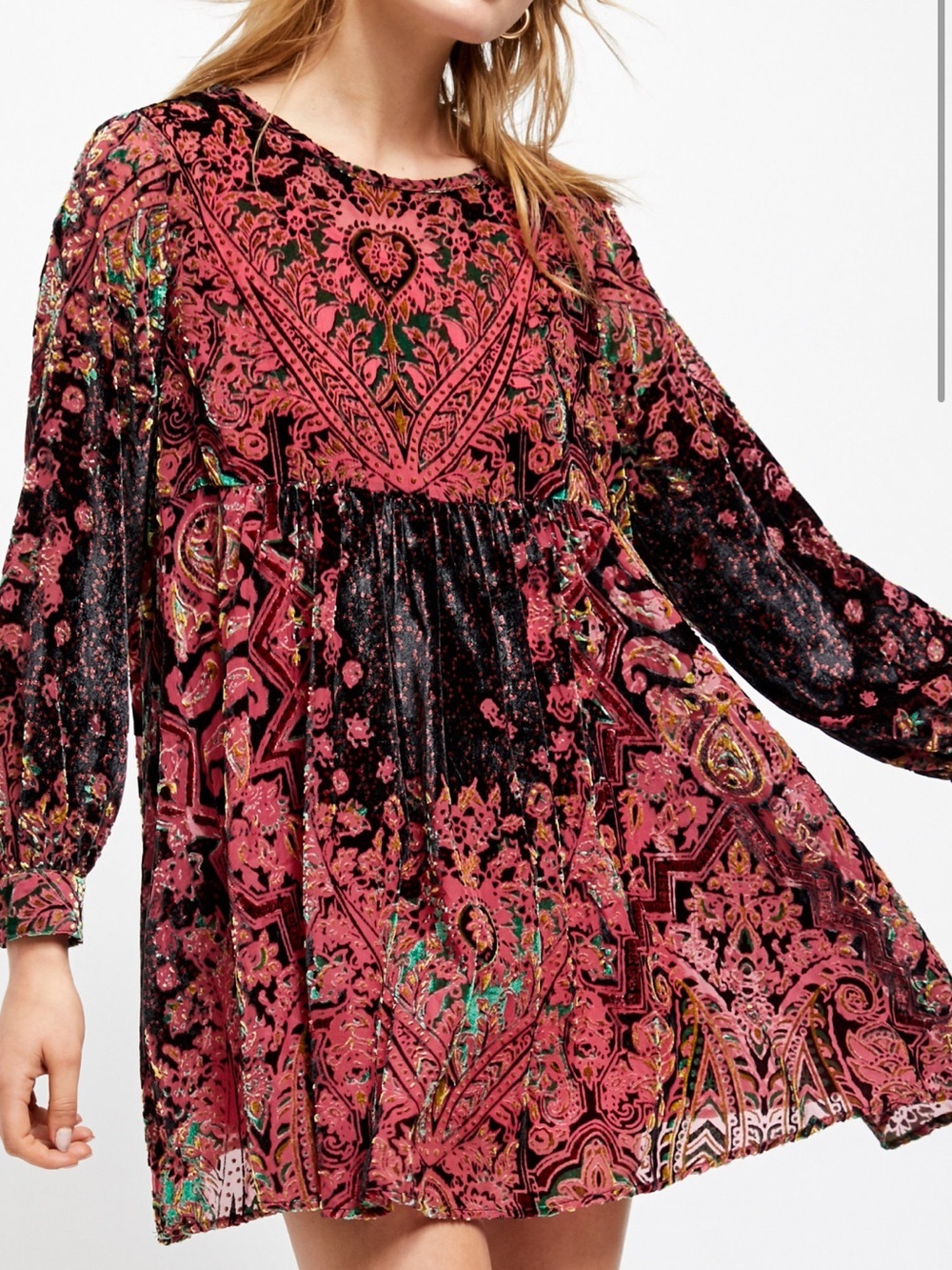 Free People Printed Velvet Dress Size Small - Picture 7 of 8